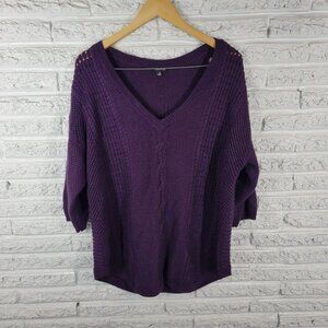 Torrid Women Sweater 3 3X Plus 3/4 Sleeve Purple Metallic Thread Cable SWE7E